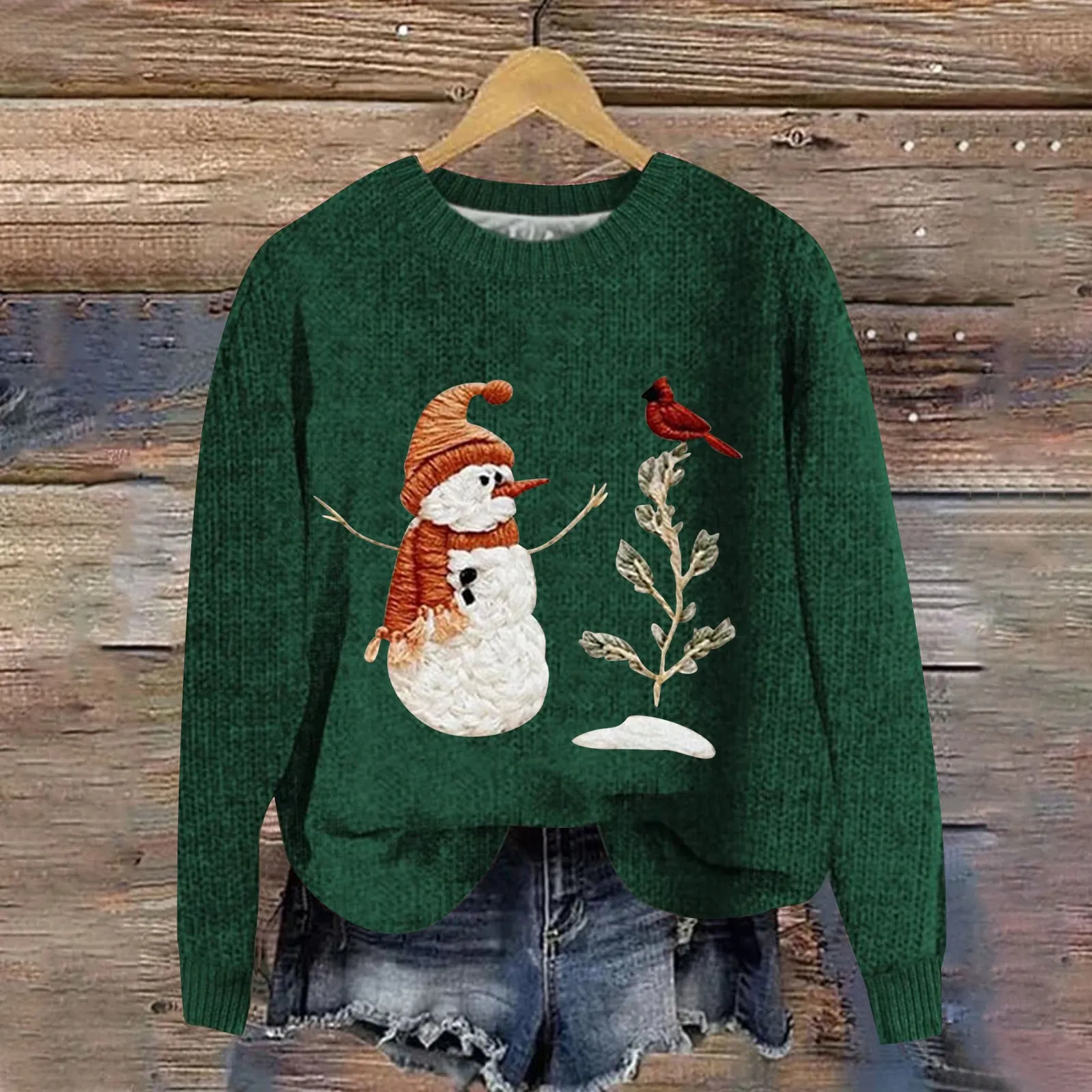 Женский вязаный свитер с принтом Санта-Клауса массивный пуловер иглой без