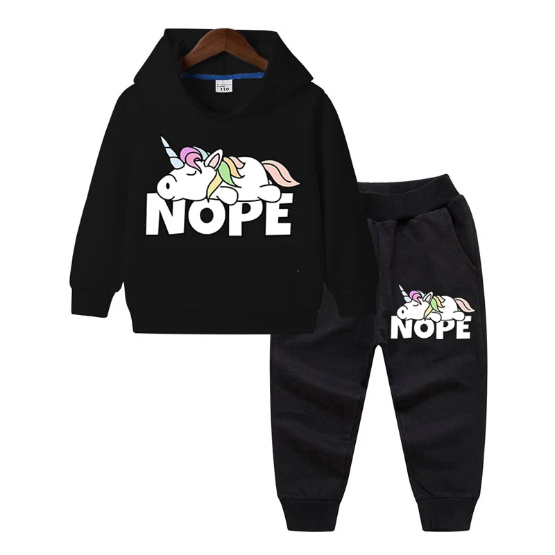 

Uniocrn Nope Cotton Casual Baby Boys Girls Hoodies Outfits Suit Hoodies Tops+Pants 2Pcs Kids Tracksuits Autumn Winter Sets