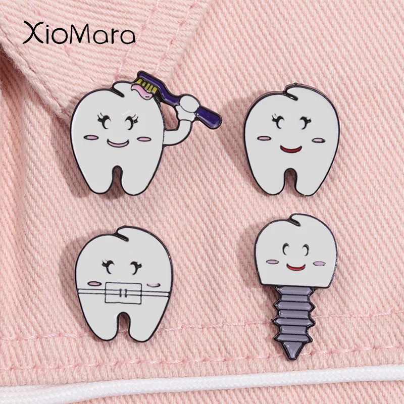 

Cute Smiley Tooth Enamel Pins Cartoon Kawaii Dentistry Toothbrush Tooth Caracter Brooches Lapel Backpack Badge For Kids Friends