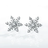 new cute silver plated snowflake stud earrings for women shine white cz stone inlay fashion jewelry christmas party gift earring