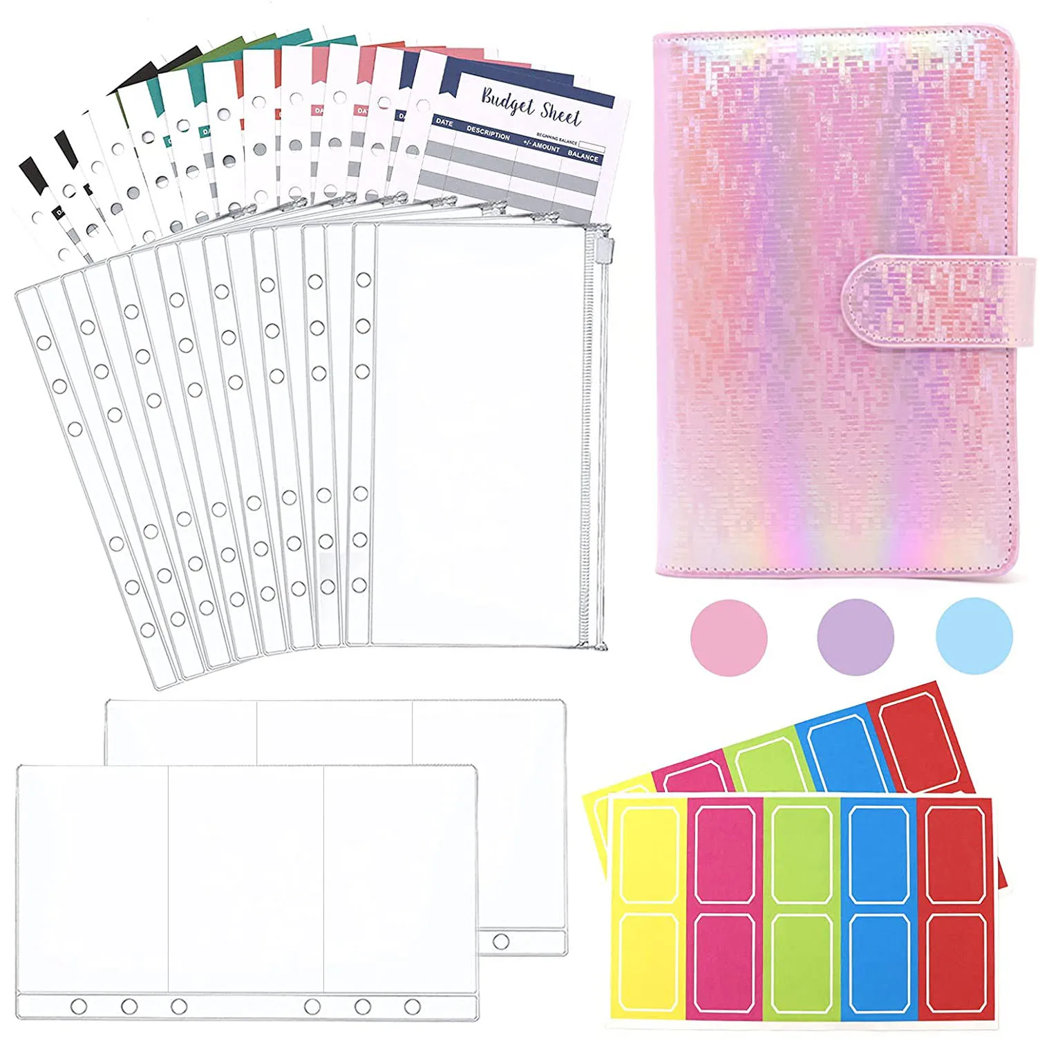 

A6 Binder Budget Cash Envelopes Organizer with Expense Budget Sheets,Binder Pockets,Sticker Labels,for Budgeting,Saving Money