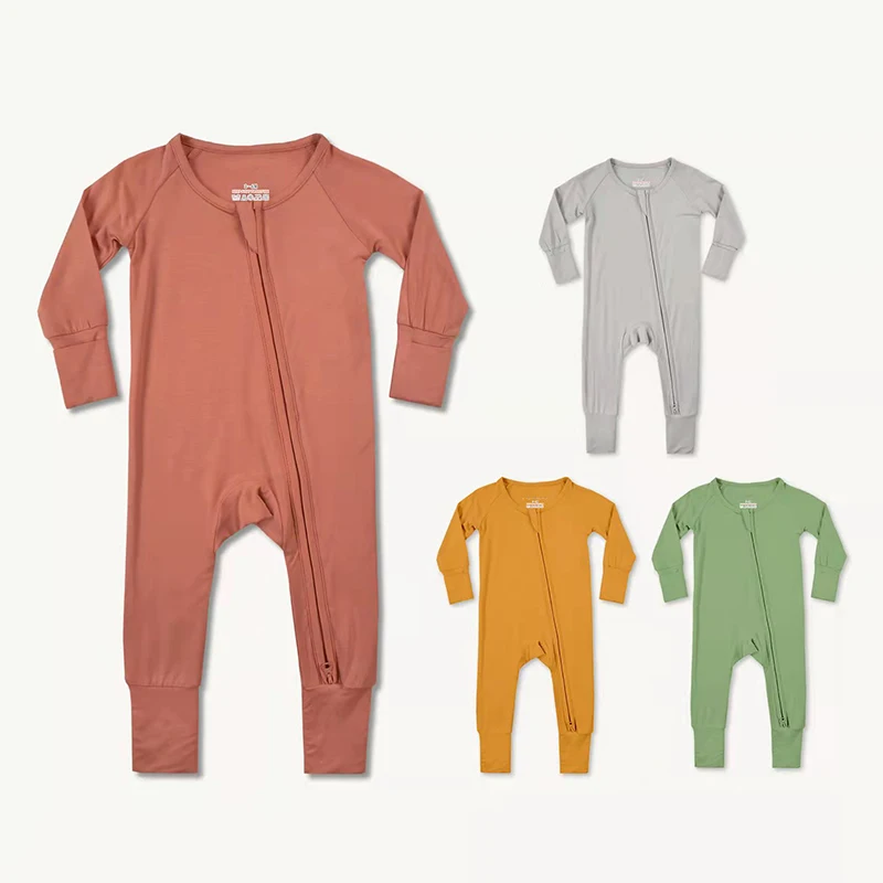0-18M Bamboo Fiber Baby Zipper Romper Soft Long-Sleeve Baby Boy Girl Clothes Solid New Born Onesies Baby Jumpsuit Girls Pajamas