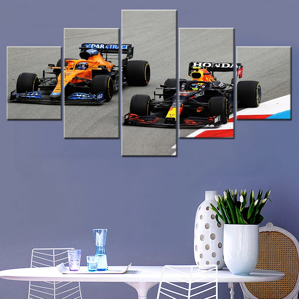

5 Pieces Wall Art Canvas F1 2021 Spanish Perez Ricciardo Racing Car Decor Painting Living Room Modern Home Decoration Framework