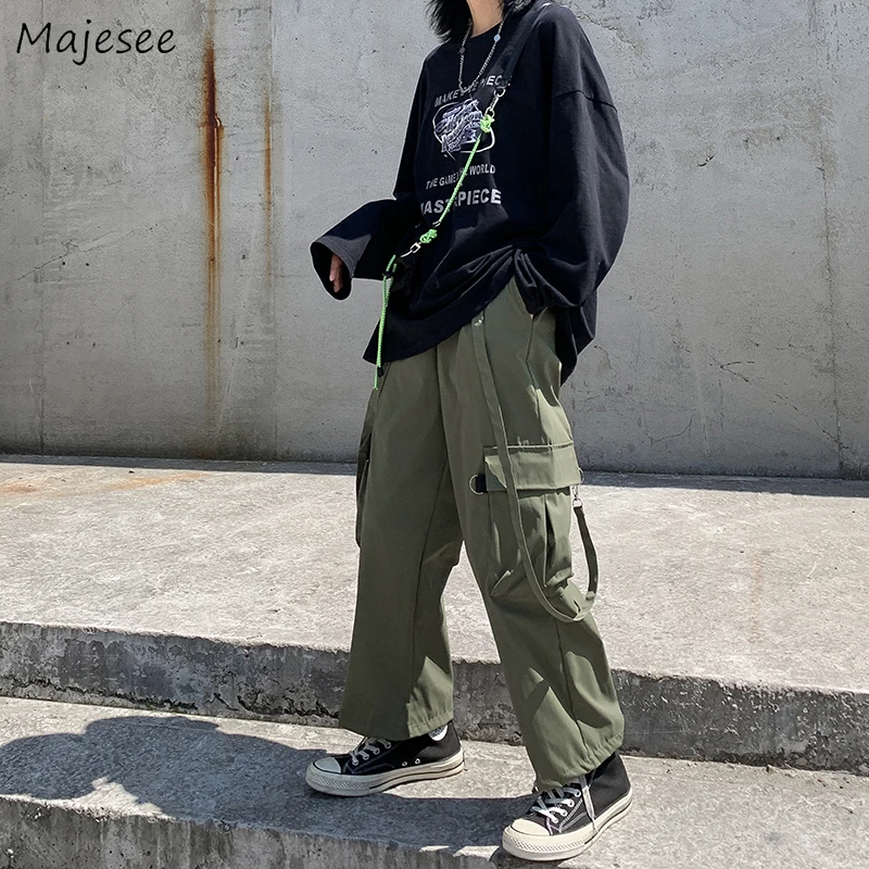 Cargo Pants Men Straps Design Korean Style Autumn Gothic Loose Casual Fashion Streetwear Unisex Pockets Joggers Hip Hop Clothes