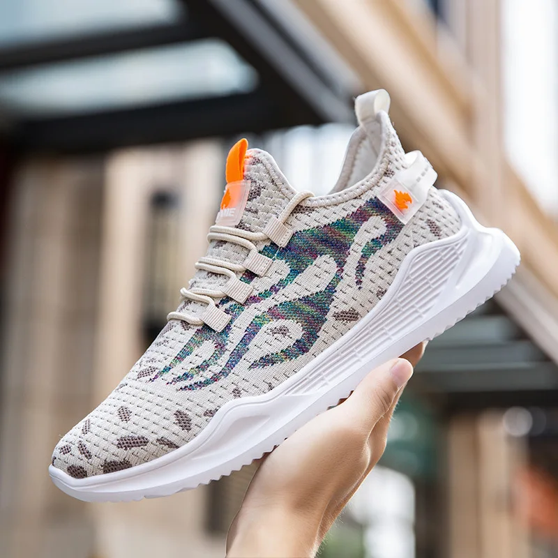 

Кроссовки мужские сетчатые на платформе, Вулканизированная подошва, бандаж, принт, повседневная спортивная обувь, бежевые, 44 45