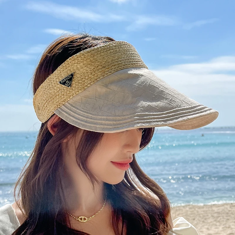 

Summer Hats For Women Brim Widening Empty Top Visor Hats Adjustable Female Sunshade Caps Straw Sun Hat chapeu feminino