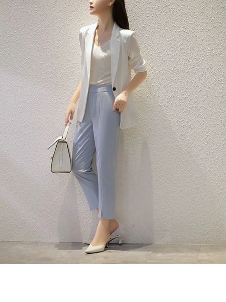 Bright Silk Stripe Triacetic Acid Suit Summer Mint Green Suit Coat Thin Women's Drop Blazers for Women Women Clothing Coats