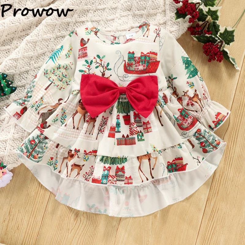 

Prowow Baby Girl Christmas Dress Xmas Print Infant Princess Dresses Festiva Party Clothing 2023 New Year Costume For Toddler