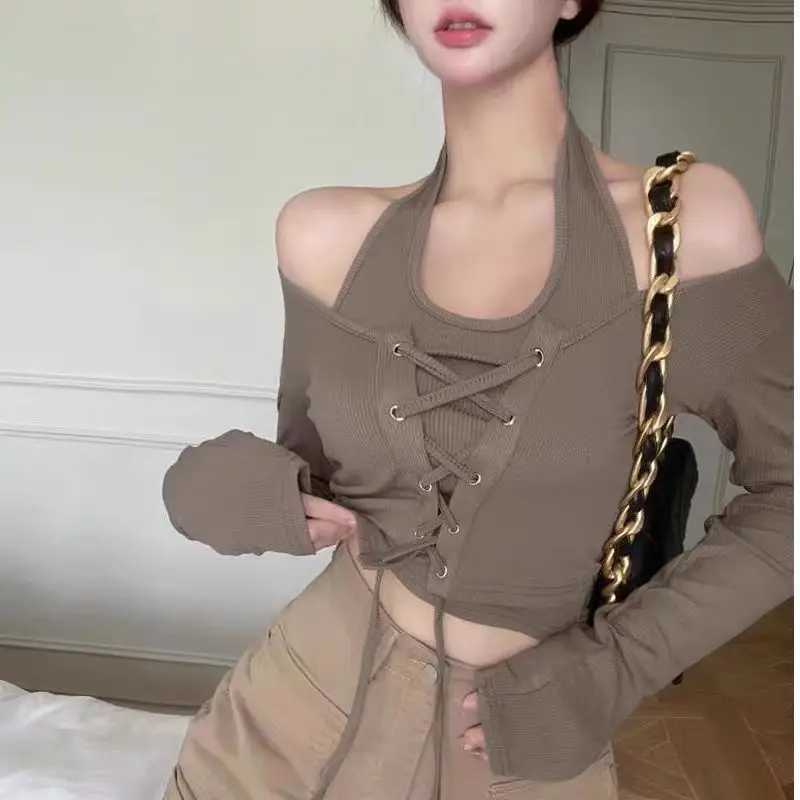 Pure Desire to Hang Шея на талии Шикарный искусственный топ из двух частей с длинными