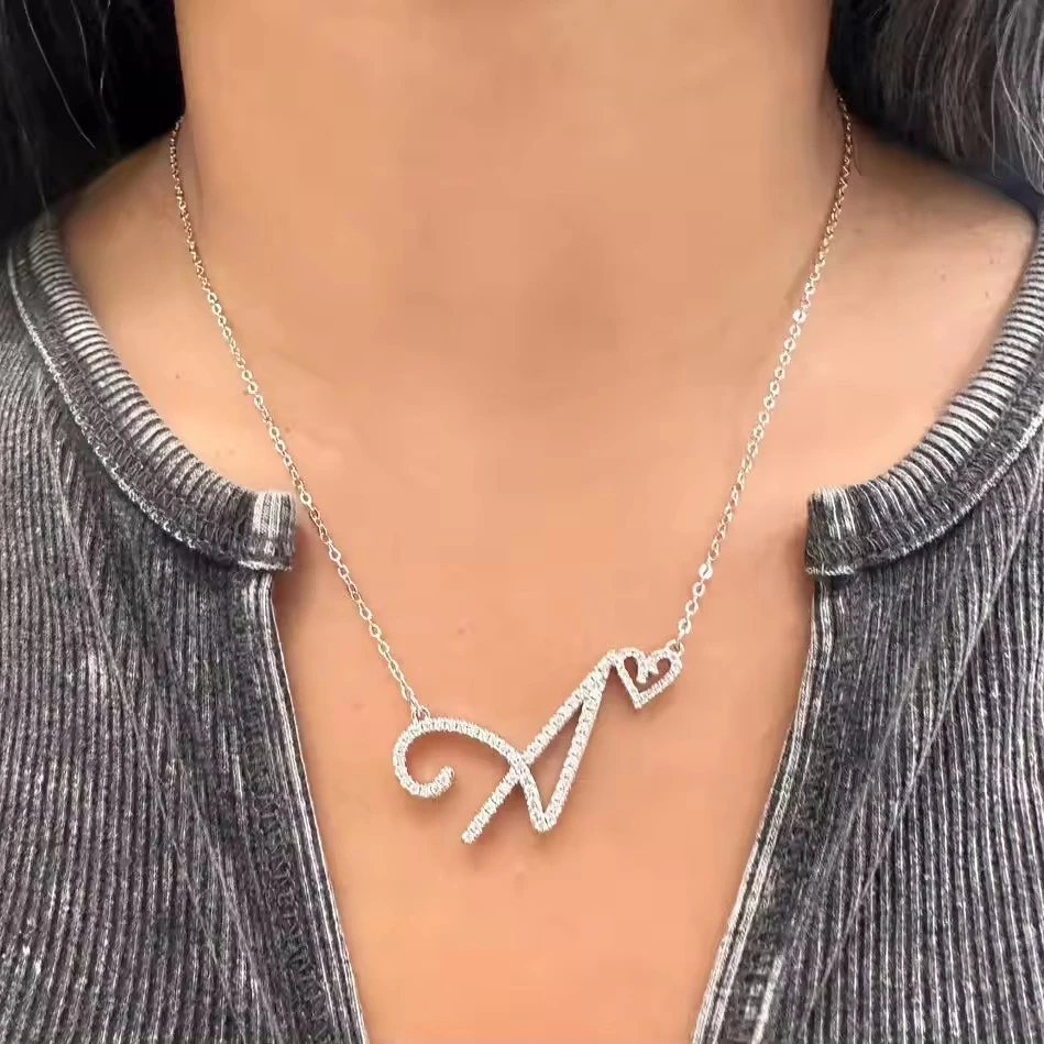 Micro Paved CZ 26 буквенное сердце с буквами алфавита персонализированное имя кулон