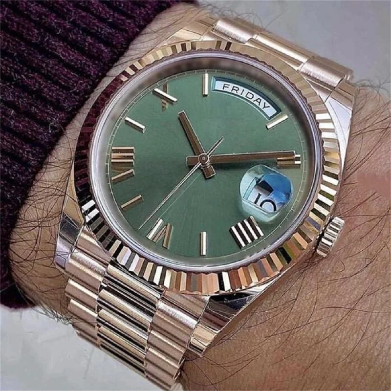 

Mens Watch Daydate 18k Gold Automatic Mechanical Sapphire Glass Solid 316 Stainless Steel Men Wristwatches