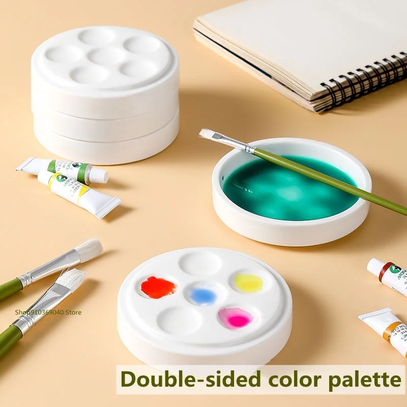 Double-sided Ceramic Paint Tray Wash Pen Round Multi-grid Palette White Porcelain Watercolor Palette Art Painting Supplies