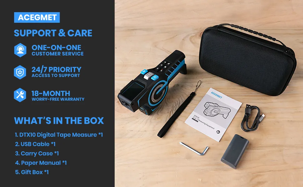 

Acegmet UZ DTX10 Цифровая рулетка 3 в 1 Bluetooth, лазерная/лента/цифровой дисплей, удлинение лазера для определения местоположения, встроенный аккумулятор