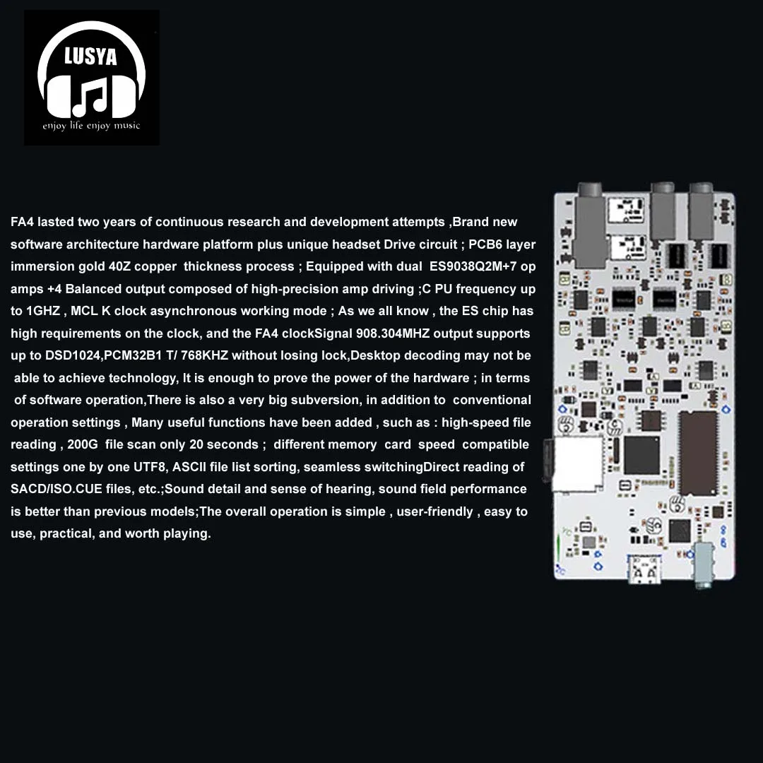 LUSYA F.Audio FA4 HIFI DSD без потерь USB DAC декодирование Bluetooth 2-полосный двойной ES9038Q2M 2 5