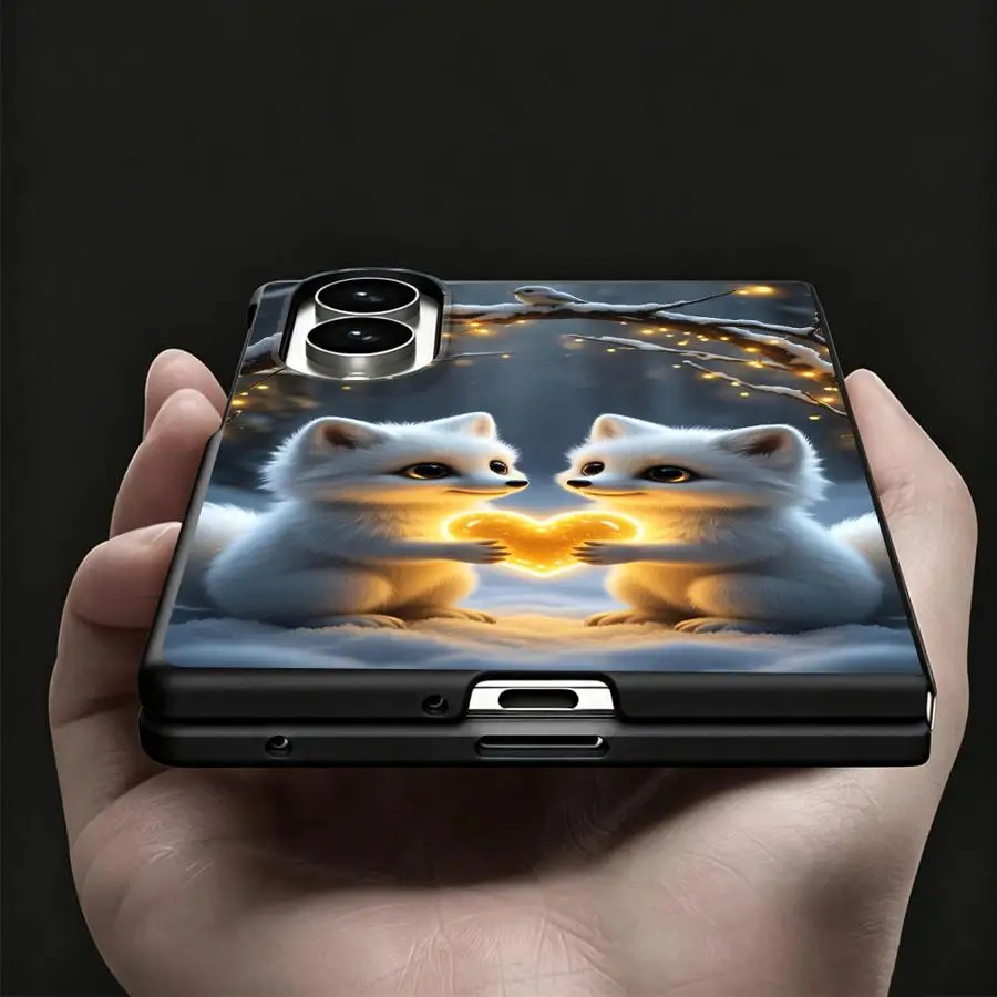 Фото Роскошный чехол для телефона Samsung Galaxy Z Fold 8 ZFold8 Z Fold8 Wide ZFold Wide с милыми белыми лисами и снежным лесом. №4