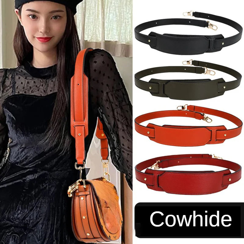 Adjustable 77.5-114cm Luxury Genuine Leather Bag Strap Replacement with Shoulder Pads Handbag Accessories for Women Bags Belt