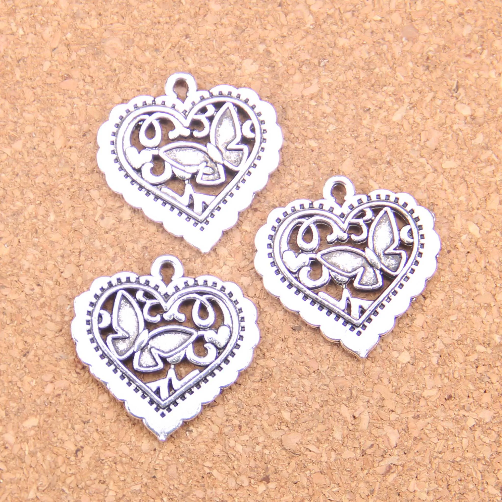 

54 шт. подвески в форме сердца и бабочки, 25 х2, 4 мм, женская, винтажная, DIY для браслета, ожерелья