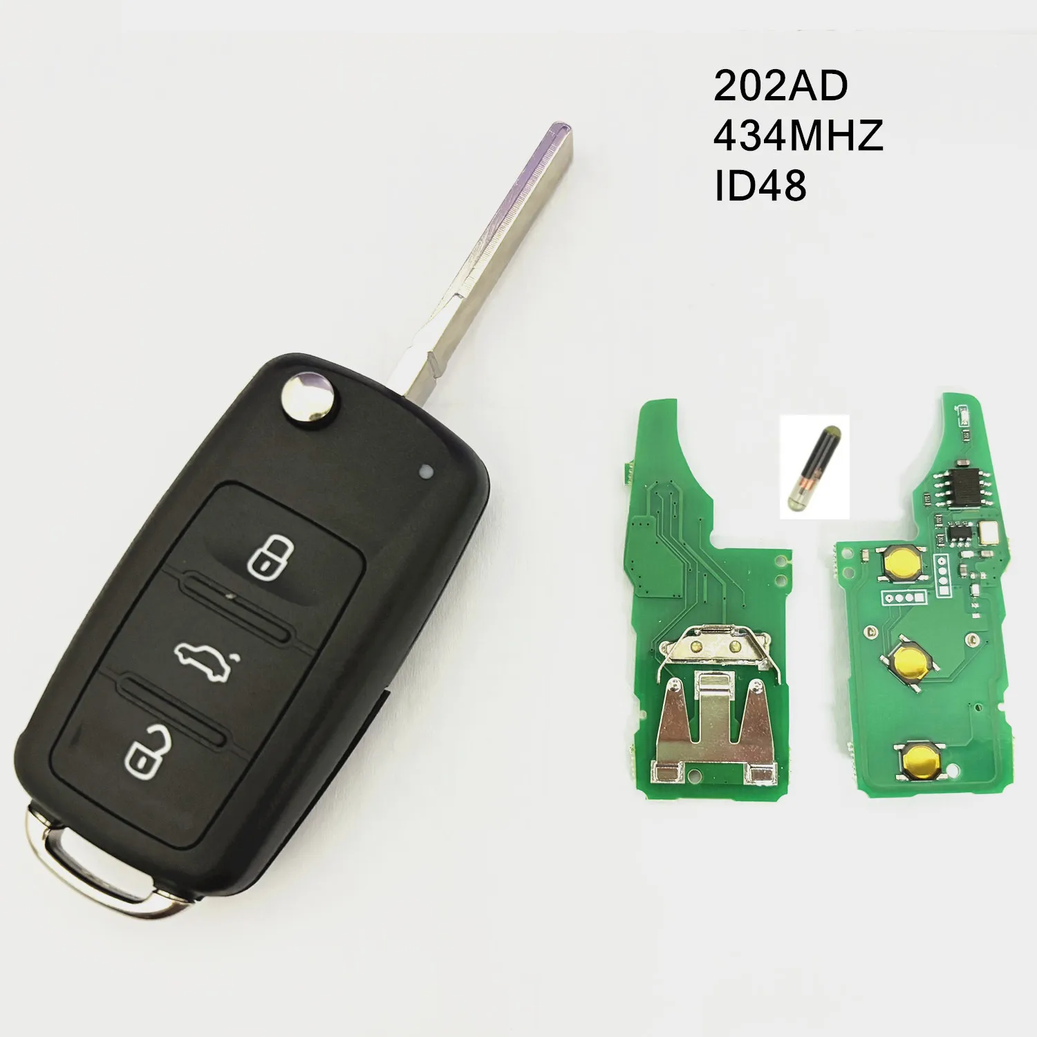 

горячий! 1 шт./лот, 3 кнопки, дистанционный ключ 434 МГц ID48 202AD для VW Golf Polo Tiguan Beetle Jetta Caddy Touran Eos
