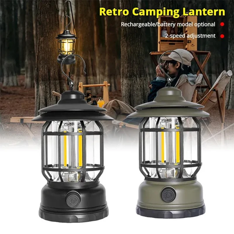 Retro Camping Lamp USB Rechargeable Lantern Camping Light Lighting Lantern Lamp Torch Outdoor Camping Light Waterproof