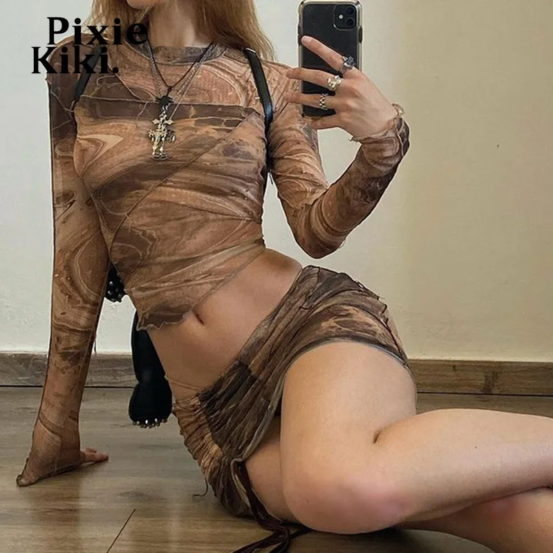 

PixieKiki Y2k Two Piece Set Irregular Hem Long Sleeve Crop Top and Mini Skirts Sexy Matching Sets Streetwear Women P84-CF10