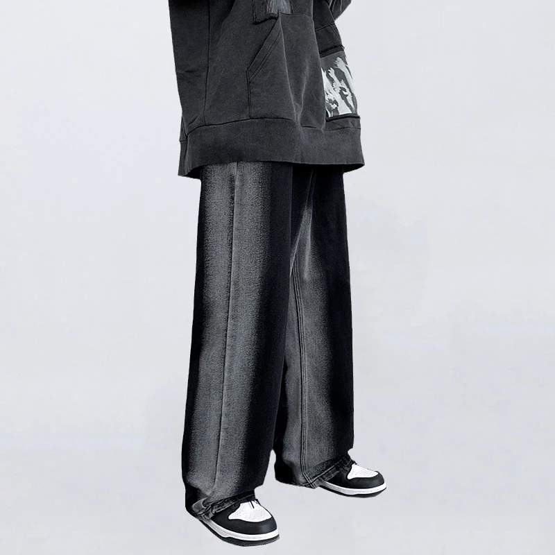 

Four Seasons Men's Jeans Hong Kong Style Loose Drape Wide Leg Straight Handsome Y2k Pants Fashion Streetwear Men's Ins Hot Sale