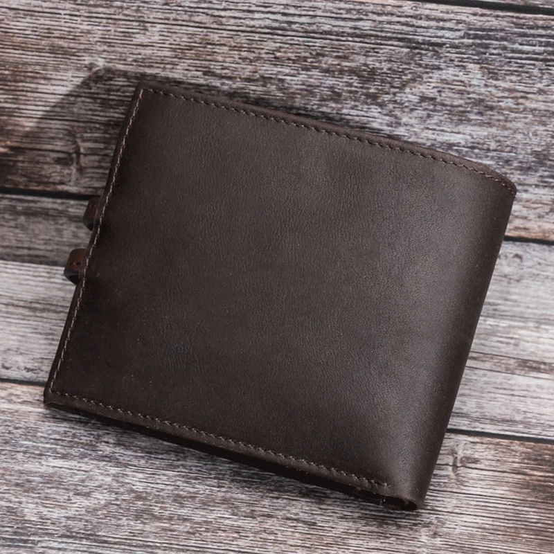 

Cowhide Wallet Snap Closure RFID Anti-theft Brush Men Short Purse Clutch Pocket