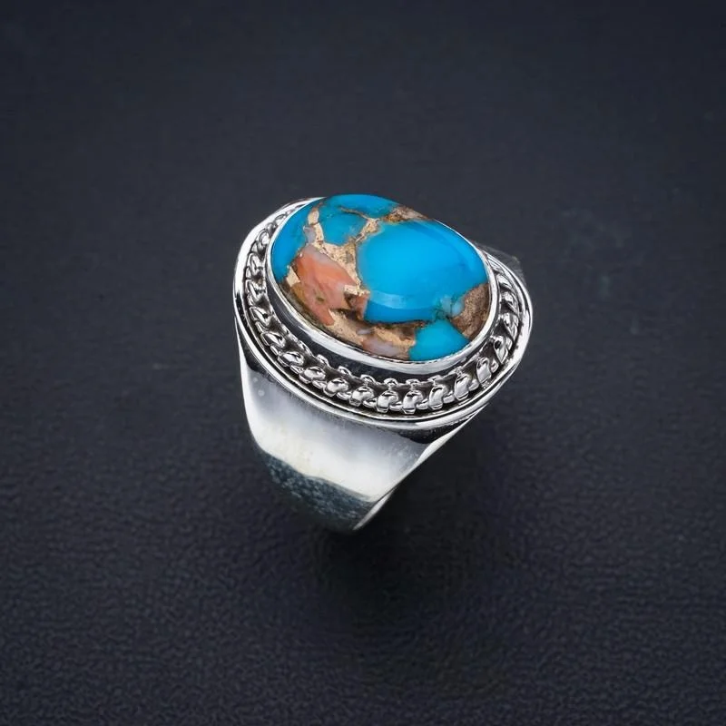 

StarGems натуральный медный халцедон ручной работы 925 пробы Серебряное кольцо 7,75 F1150