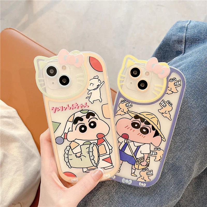 

Anime Crayon Shin-chan Hello Kitty Creative Lens Phone Cases For iPhone 13 12 11 Pro Max XR XS MAX X Girls Anti-drop Soft Cover