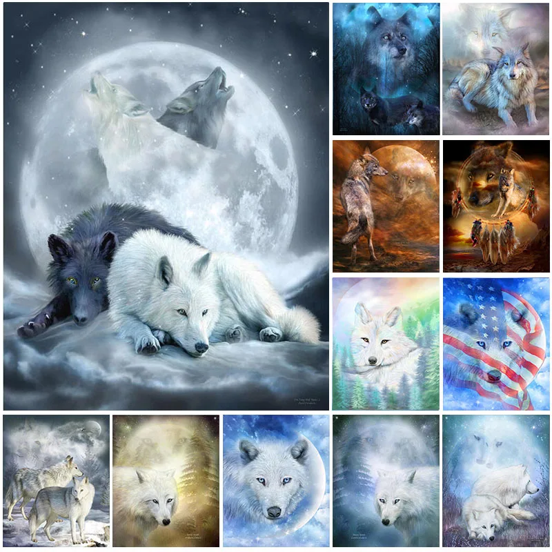 

2021 Nwe Full Square/round Animal Diamond Painting Wolf Diamond Embroidery Moon Handmade DIY Landscape Artist Home Decoration