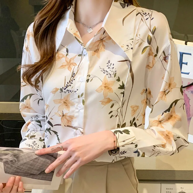 

Blusas Mujer De Moda 2022 Envio Gratis Long Sleeve Top Elegantes Printed Shirt Women's Bottomed Shirts Blouses Chiffon Floral