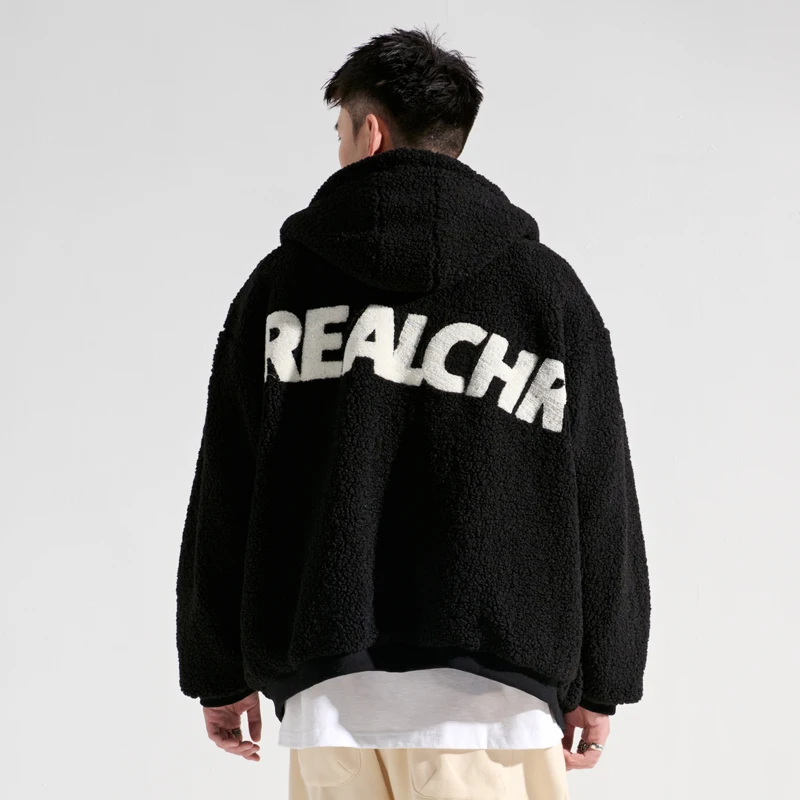 Winter Hooded Lambswool Rabbit Fur Coat Letters Fashion Brand Cotton-Padded Clothes Couple Clothes