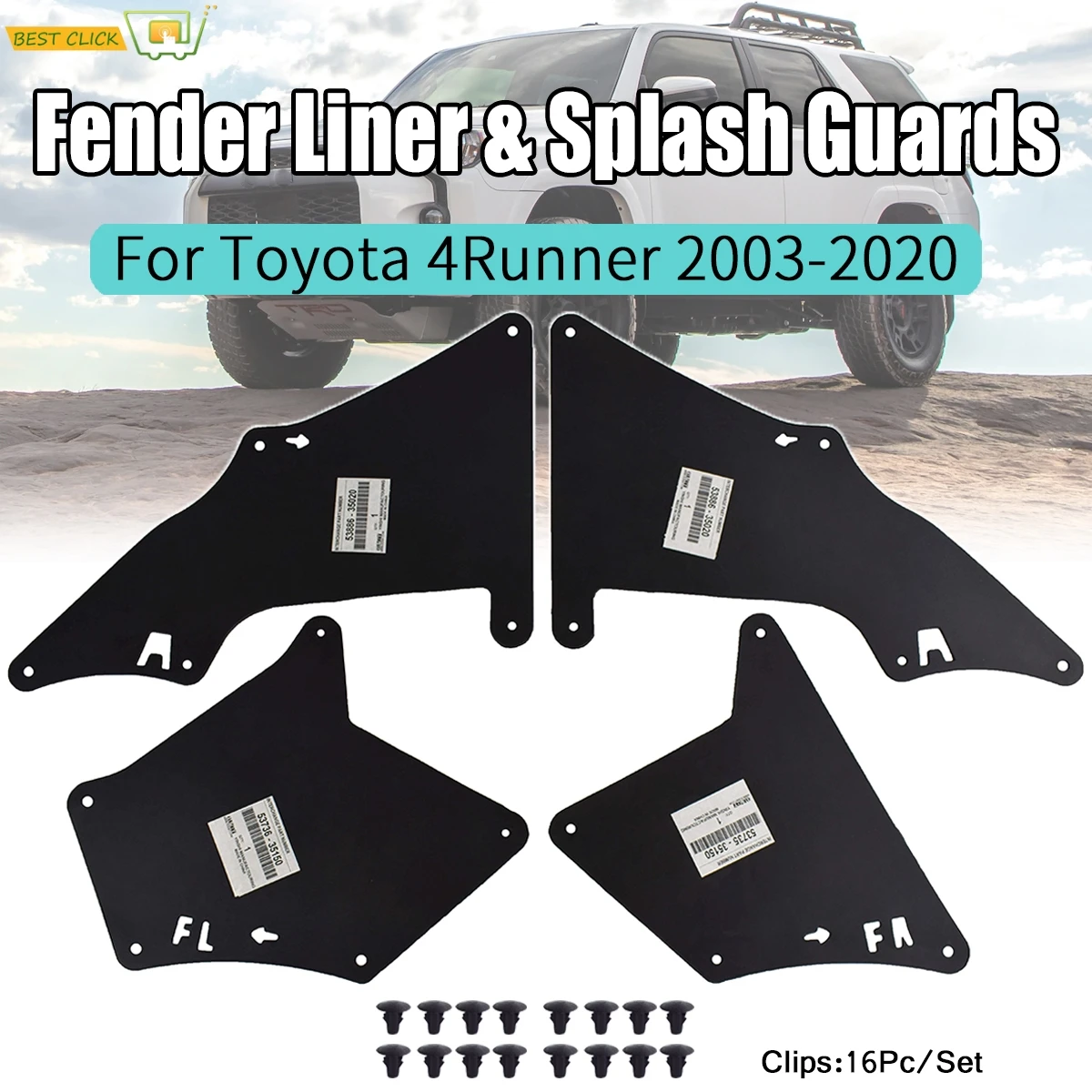 

Брызговики для Toyota 4Runner 2003-2020, брызговики, вкладыши на крылья, фартук, уплотнение 53735-35150 53736-35150