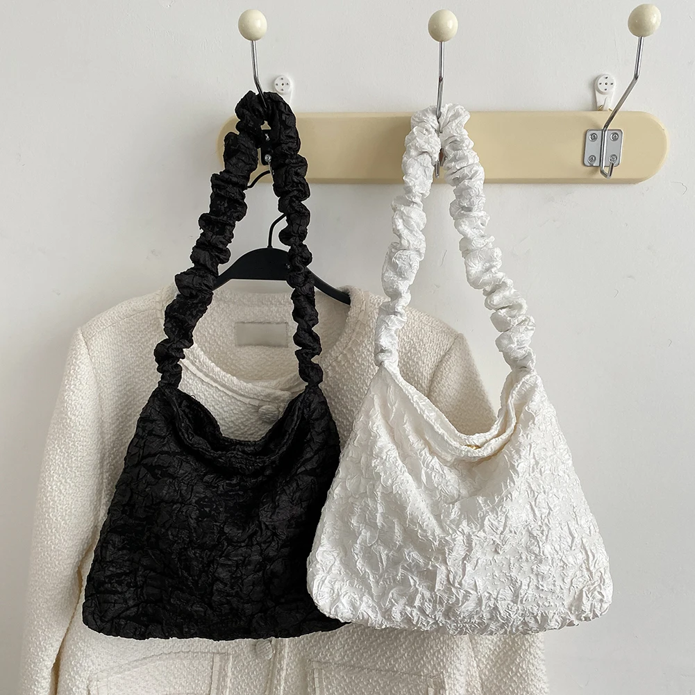 

Casual Women Underarm Shoulder Bags Fashion Pleated Composite Cloth Top-Handle Bags Totes Solid Color Ladies Shoulder Handbags
