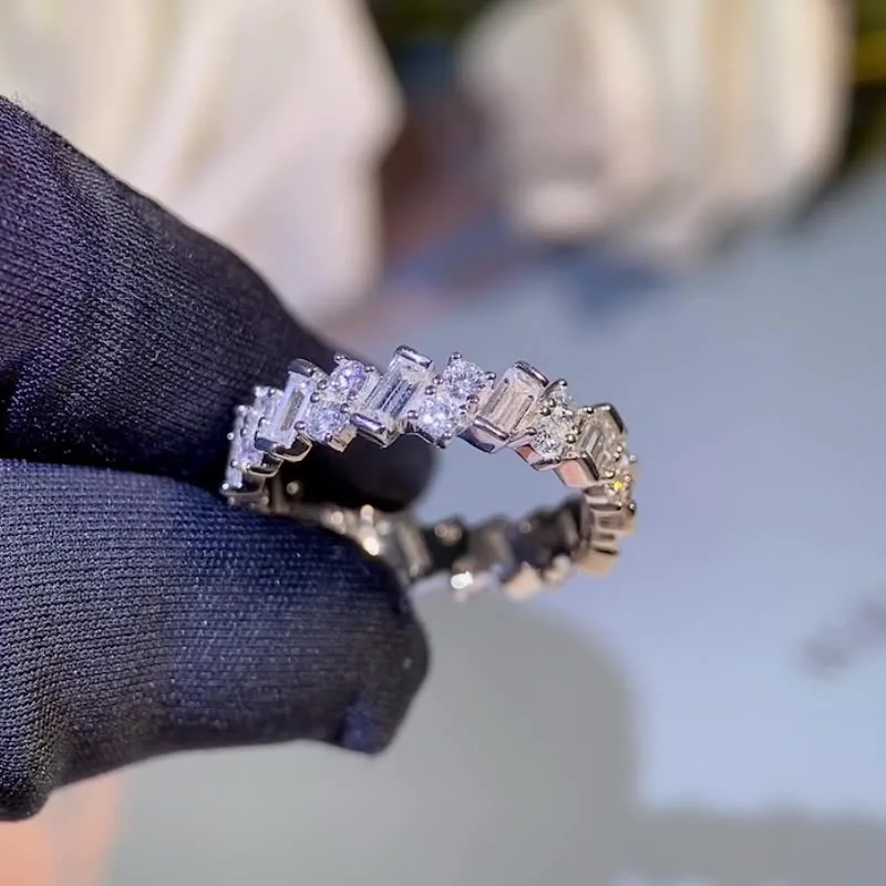 OANA 925 пробы Серебряное женское кольцо Pt950 полное Асимметричный Муассанит