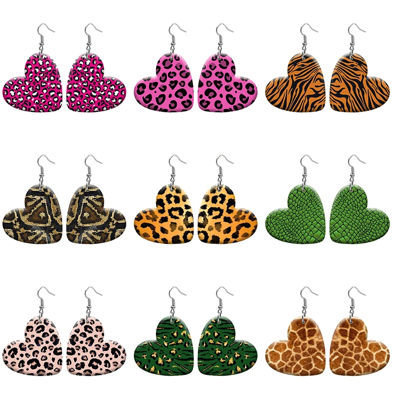 

Pink Leopard Art DIY Heart Resin Hook Earrings For Women Jewelry Y2K Piercing Ear Drop Dangle Accessories Gift For Girls