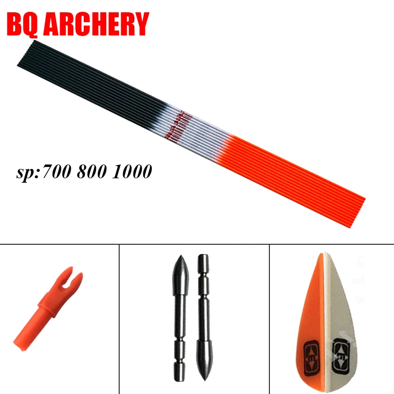 12pcs Archery Carbon Arrow Shaft Orange ID4.2mm Spine 700 -1000 Arrow Plastic Vanes Tips 80gr Nock Recurve Bow Shooting DIY