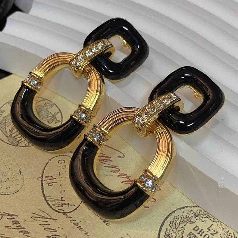 

Western Antiques Vintage Enamel Drop Glaze Ring Buckle Personality Ellipse 925 Earrings Made By Hand