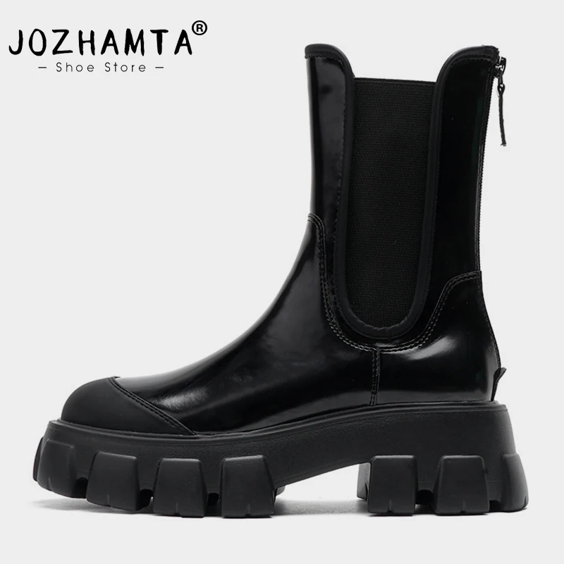 

Женские ботильоны JOZHAMTA из натуральной кожи, на толстом высоком каблуке, Размеры 35-40, зимние эластичные модные ботинки на платформе, 2024
