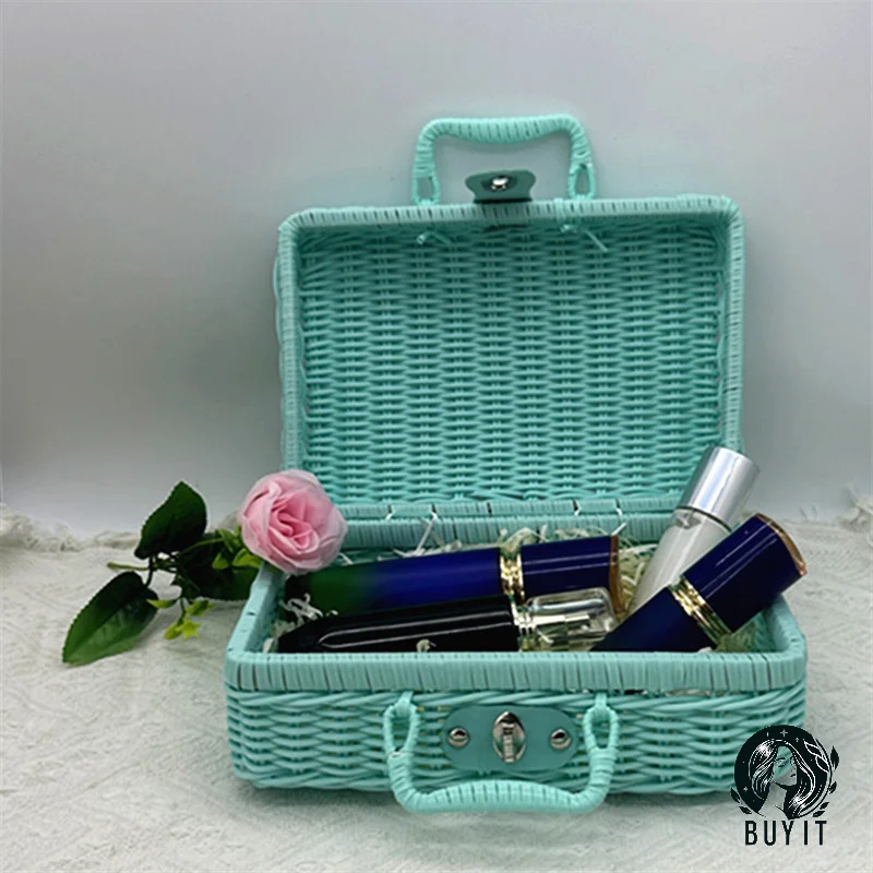 Винтажный чемодан для хранения косметики из искусственного ротанга