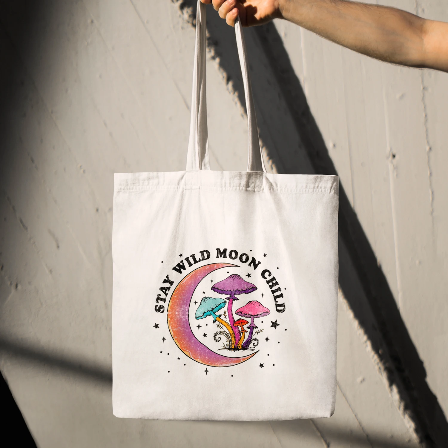

Stay Wild Moon Child Printed Canvas Bags Shopping Bag Tote Harajuku Shoulder Bag Female Ulzzang Reusable Shopper Student Bags