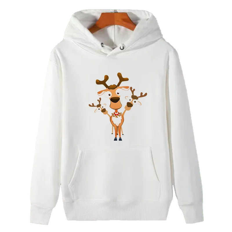 Christmas the malicious reindeer graphic Hooded sweatshirts winter thick sweater fleece hoodie christmas sweatshirt woman