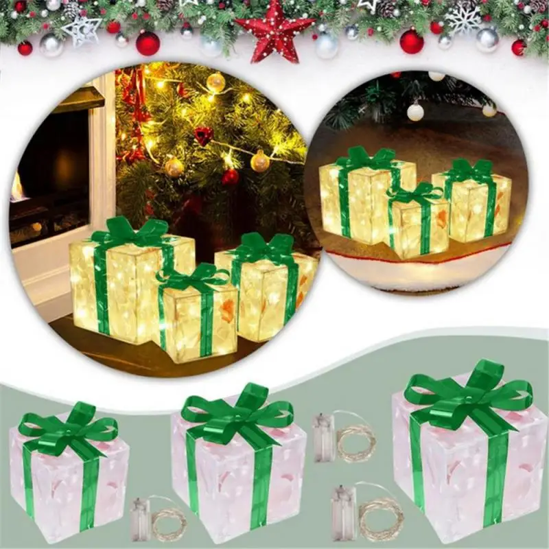 3 Set Christmas Lighted Pop Up Gift Boxes Pre-lit Lighting Box For Indoor Holiday Party Weddings Decor