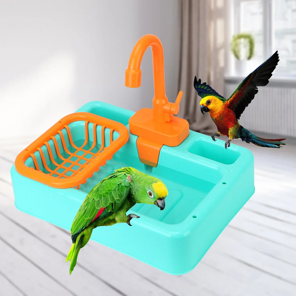 Parrot Bath Bird shower Bathtub Toys Automatic Parrots Paddling Pool With Faucet Swimming Pools Pet Feeder Kitchen Playset