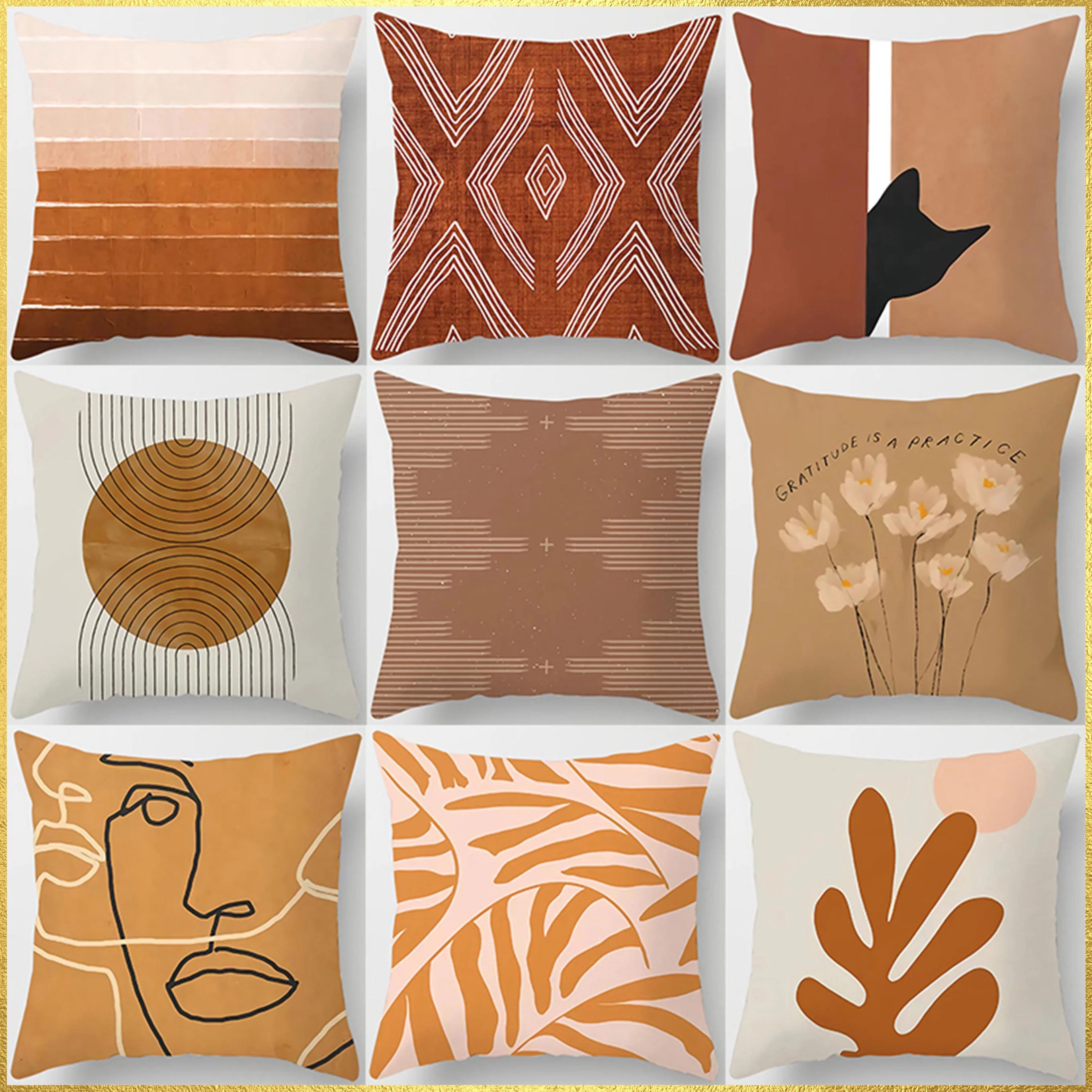 

Brown geometric printing square pillowcase home furnishings car sofa cushion cover Funda de almohada