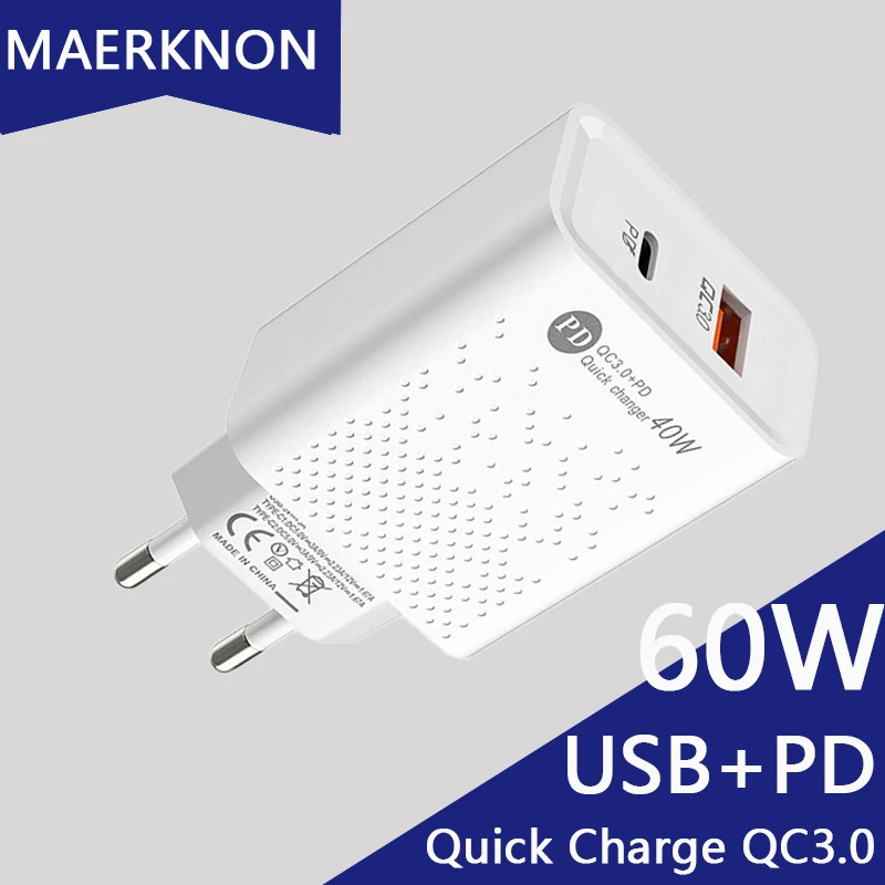 

60W USB Type C Charger Mobile Phone Adapter For iPhone Xiaomi 13 Pro Airpods Portable Travel Wall Fast Charge USB-C Chargers