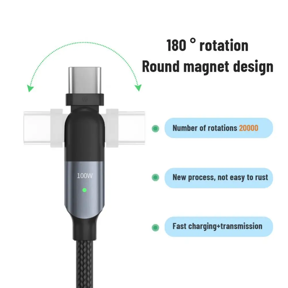 

to Male USB Data Line 20V 3A LED 180 Degree Rotation Dual Type C Cable Fast Charging Cable PD 100W For Huawei Xiaomi OPPO