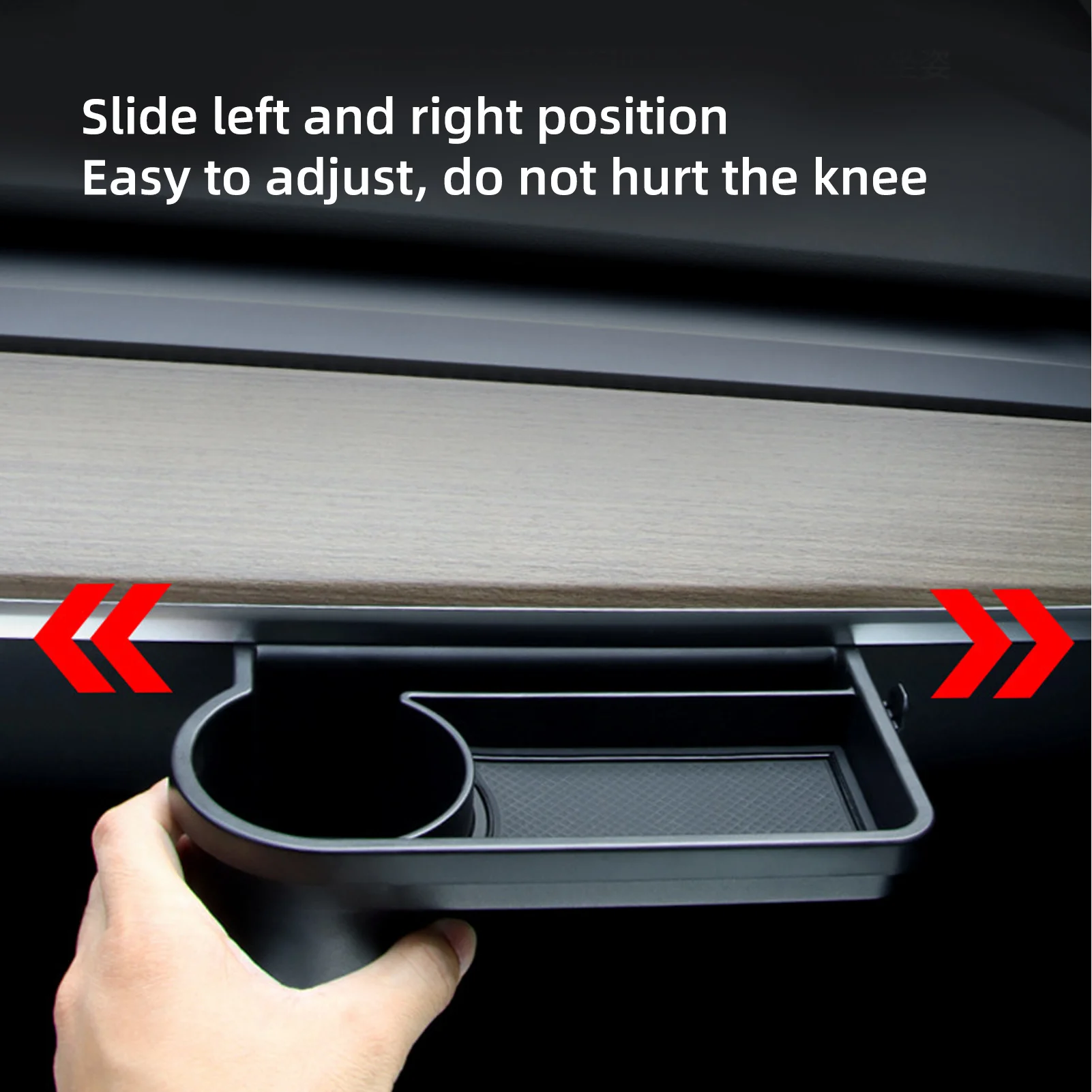 

Car Interior Cup Holder with Slip Resistant Pad Slidable Adjustable Storage Tray Replacement for Tesla Model 3/Model Y