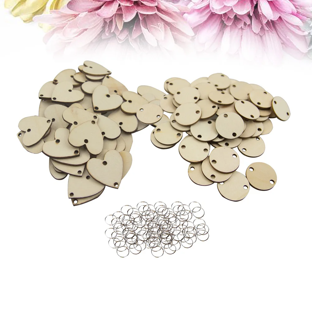 

200pcs Wooden Slices Wooden Heart Slices Family Board Tags Heart Wood Cutout Wooden Heart Tags With Holes