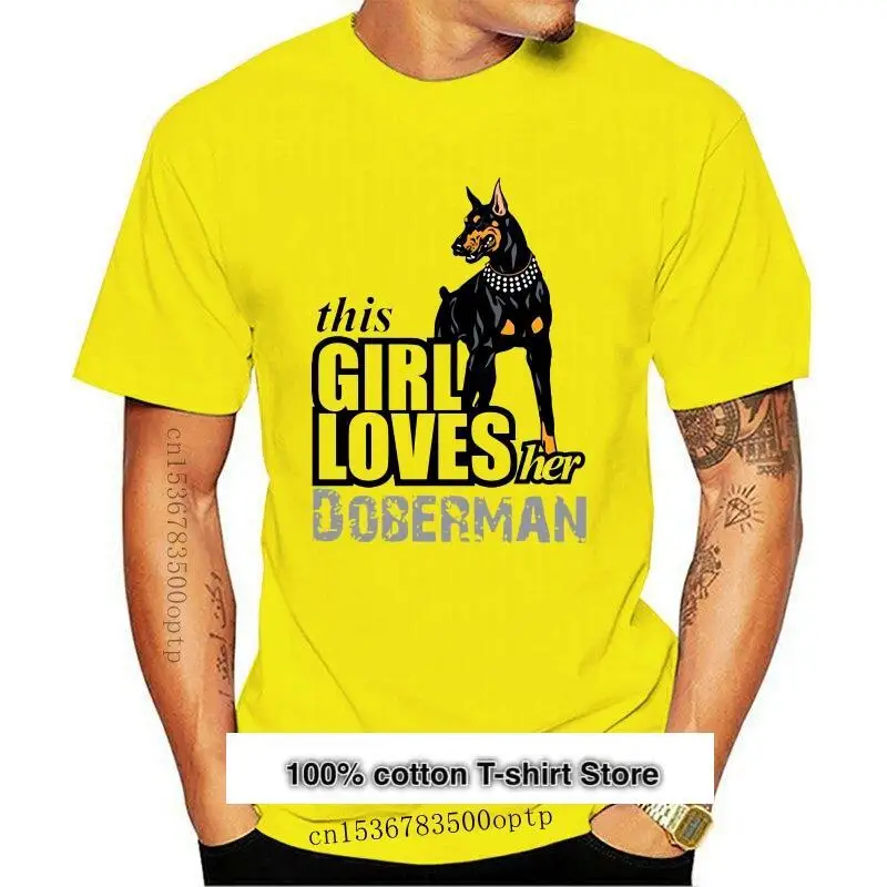 

Camisetas de manga corta para hombre, ropa para chica que ama a su perro dóberman, 100% de algodón, Camiseta de cuello redondo