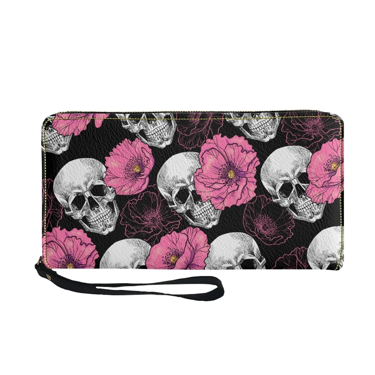 Skull Rose Print Women Luxury Wallets Famous Brands Pu Leather Lightweight With StrapSlim Phone Bag Carteras Para Mujer